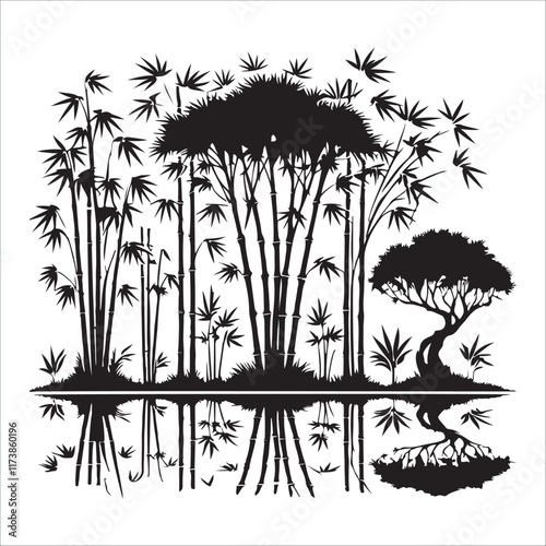 Bamboo tree silhouette vector photo