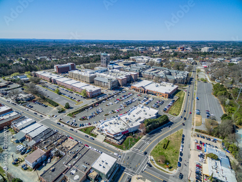 aerial view of a city shopping center