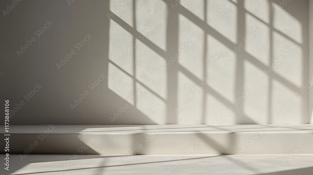 Fototapeta premium Minimalist white room with window light shadows.