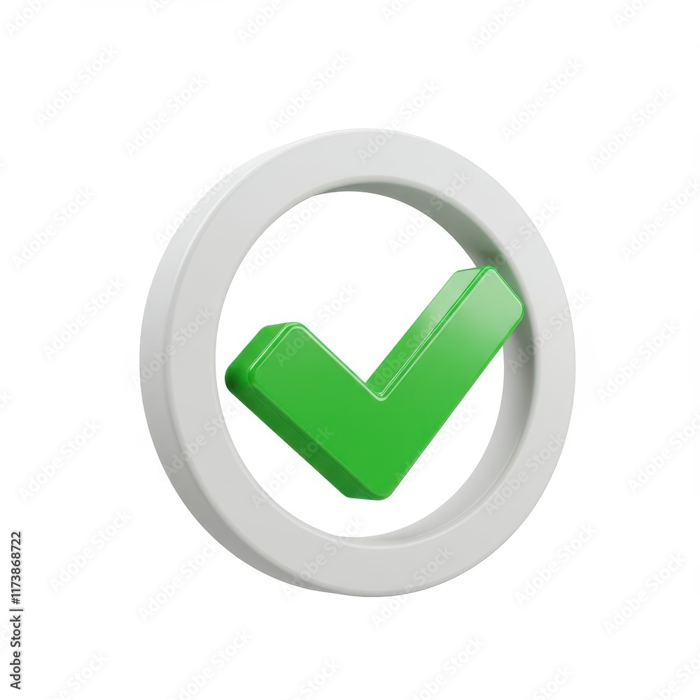 A green check mark in a circle 3D render icon isolated on white background A green check mark in a circle 3D render icon isolated on white background