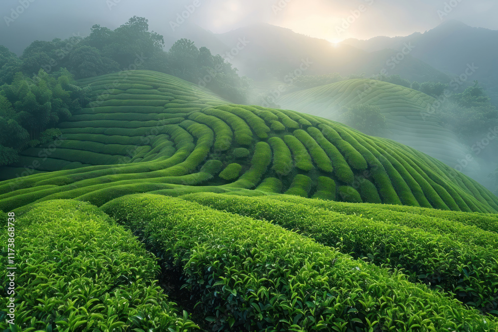 Tea planting ,Tea plantations in morning light.. Tea planting ,Tea plantations in morning light..