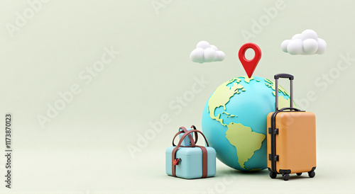 travel suitc, earth, globe, world, global, map, planet, business, internet, computer, 3d, illustration, concept, icon, laptop, network, technology, symbol, sphere, web, communication, ase with concept photo