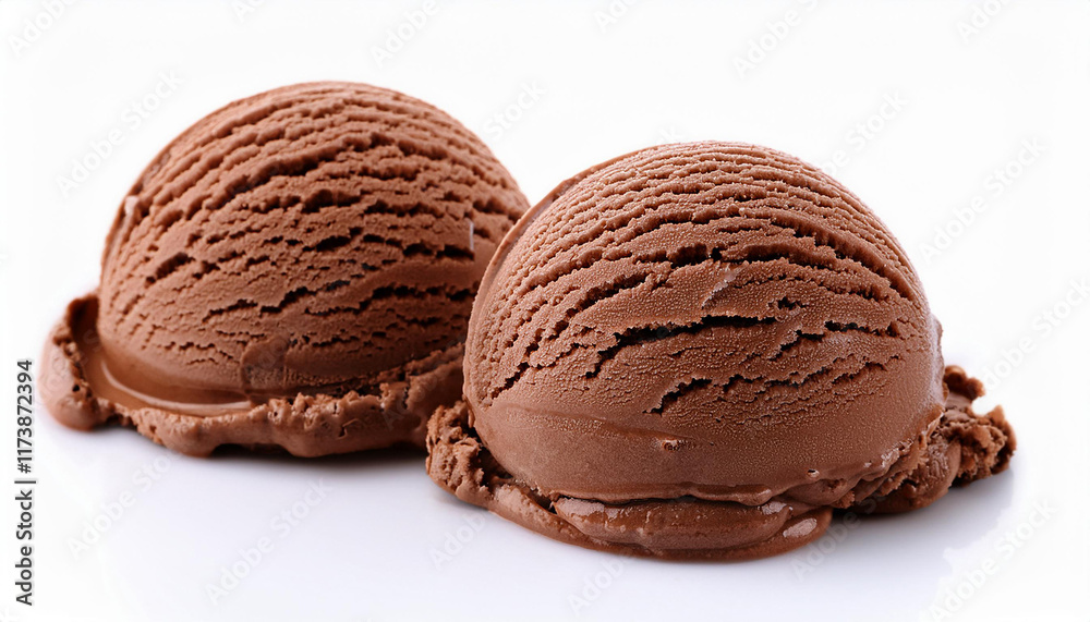 Fototapeta premium two scoops of creamy chocolate ice cream on a white surface