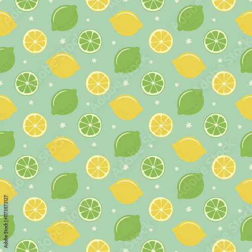 Lemon and lime citrus fruit seamless pattern 