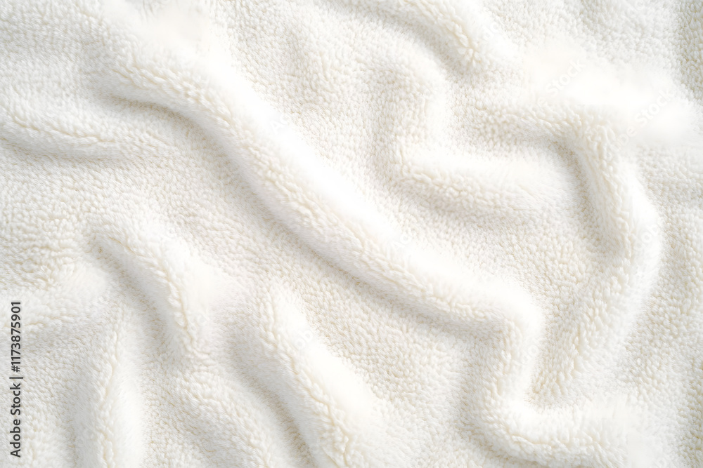 Fototapeta premium White cuddle teddy bear fabric as background, top view