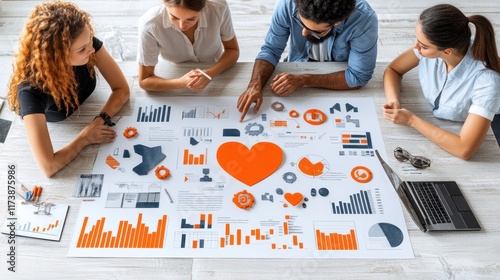 Team analyzing data and charts focused on performance metrics and insights.