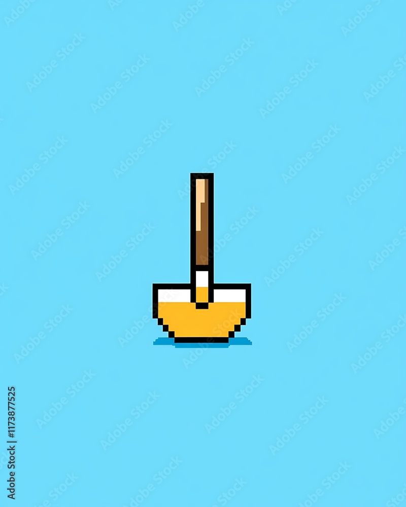 Pixel art shovel with brown handle and yellow head. Pixel art shovel with brown handle and yellow head.