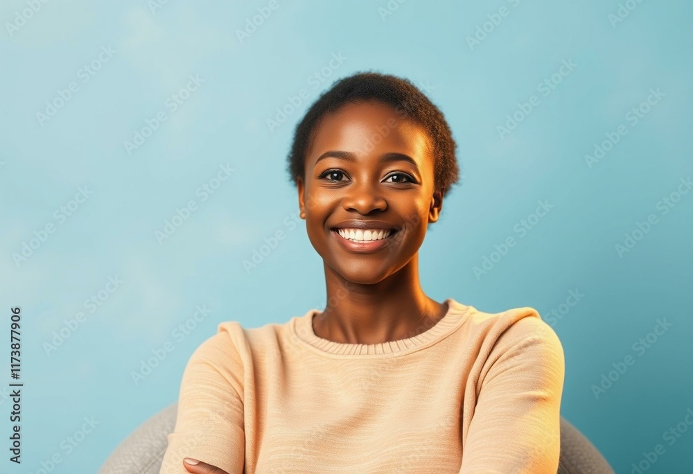 Portrait of a smiling Afro-American woman with a warm glow Portrait of a smiling Afro-American woman with a warm glow