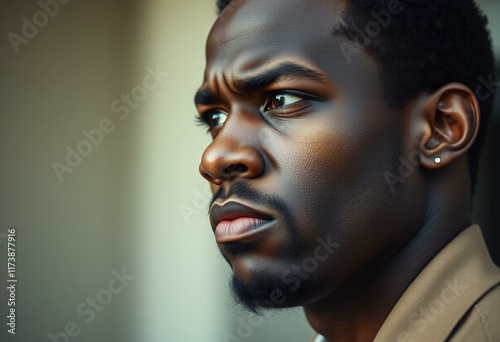 Portrait of an Afro-American male with a stern expression photo