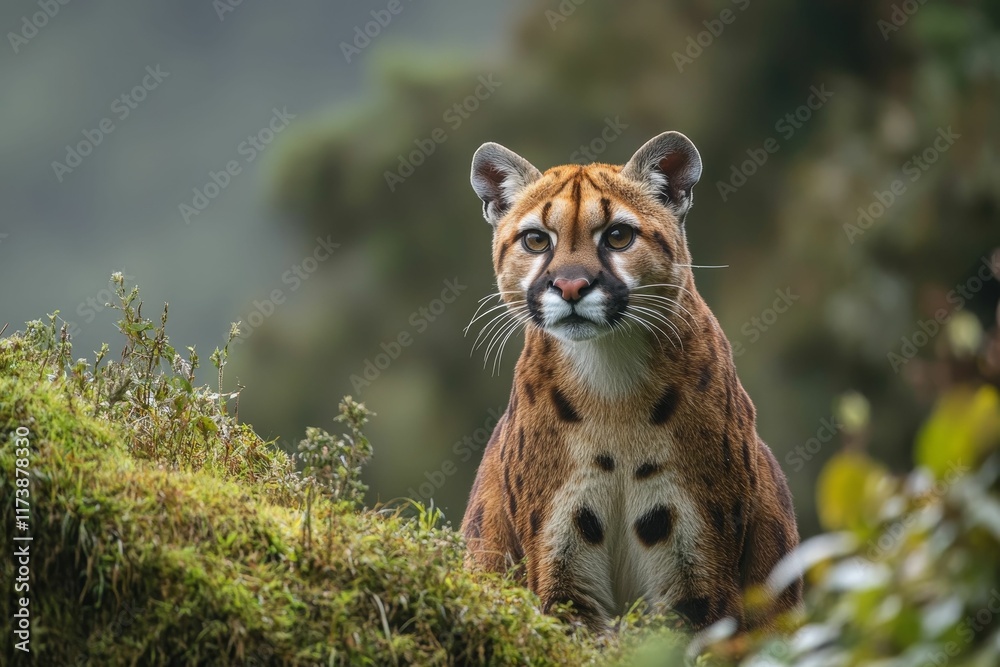 Obraz premium Large feline amidst lush green vegetation.