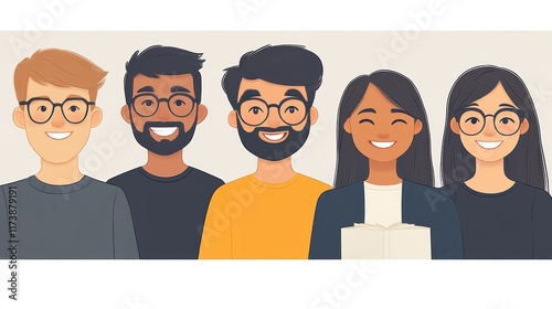 A diverse group of smiling individuals, showcasing friendship and positivity.