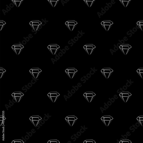 Diamond icon isolated seamless pattern on black background