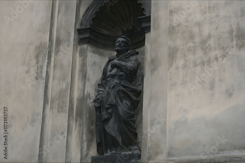 Sculpture on the facade of a building in Lviv