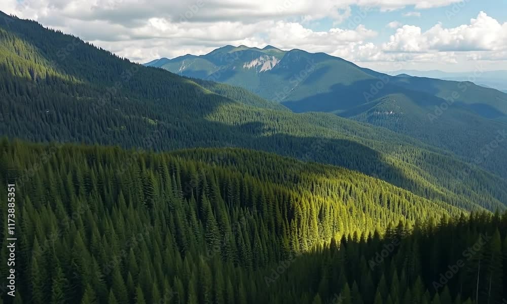 Majestic Mountain Range and Evergreen Forest Panorama Majestic Mountain Range and Evergreen Forest Panorama