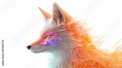 Vibrant fantasy fox illustration digital art colorful background creative environment close-up view whimsical concept photo