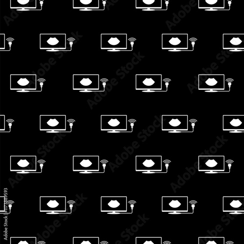Ultrasound diagnosis icon seamless pattern isolated on black background