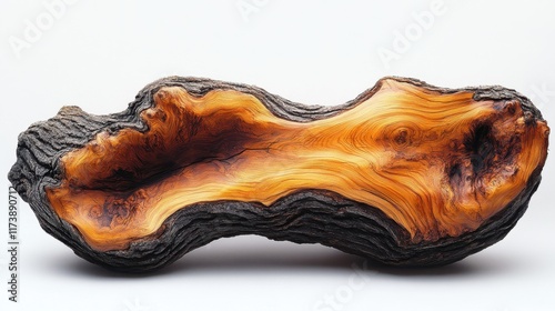 Unique abstract wood sculpture showcasing natural artistry from a large piece of polished timber. Generative AI photo