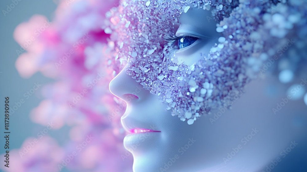 Fototapeta premium Crystalline face, soft light, pastel background.