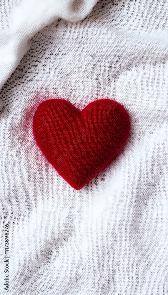 Red heart on wrinkled white fabric. Red heart on wrinkled white fabric.