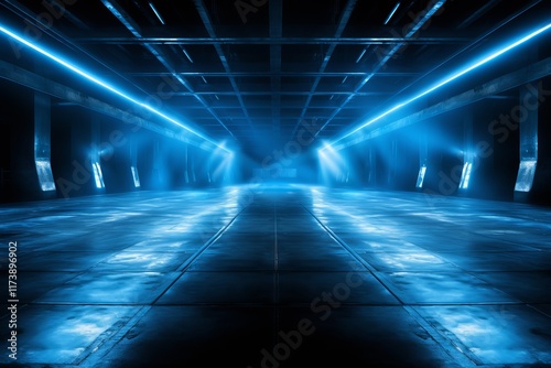 Wallpaper Mural Futuristic corridor illuminated by blue lights in a sci-fi environment. Generative AI Torontodigital.ca
