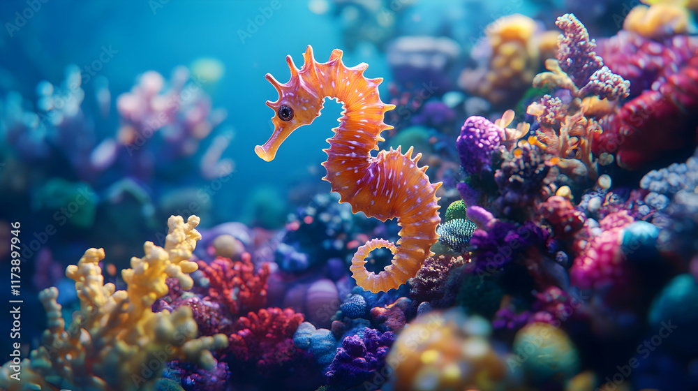 Tiny seahorse blending with coral reef, video Tiny seahorse blending with coral reef, video