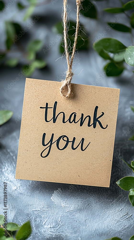 Naklejka premium Rustic thank you tag with greenery.