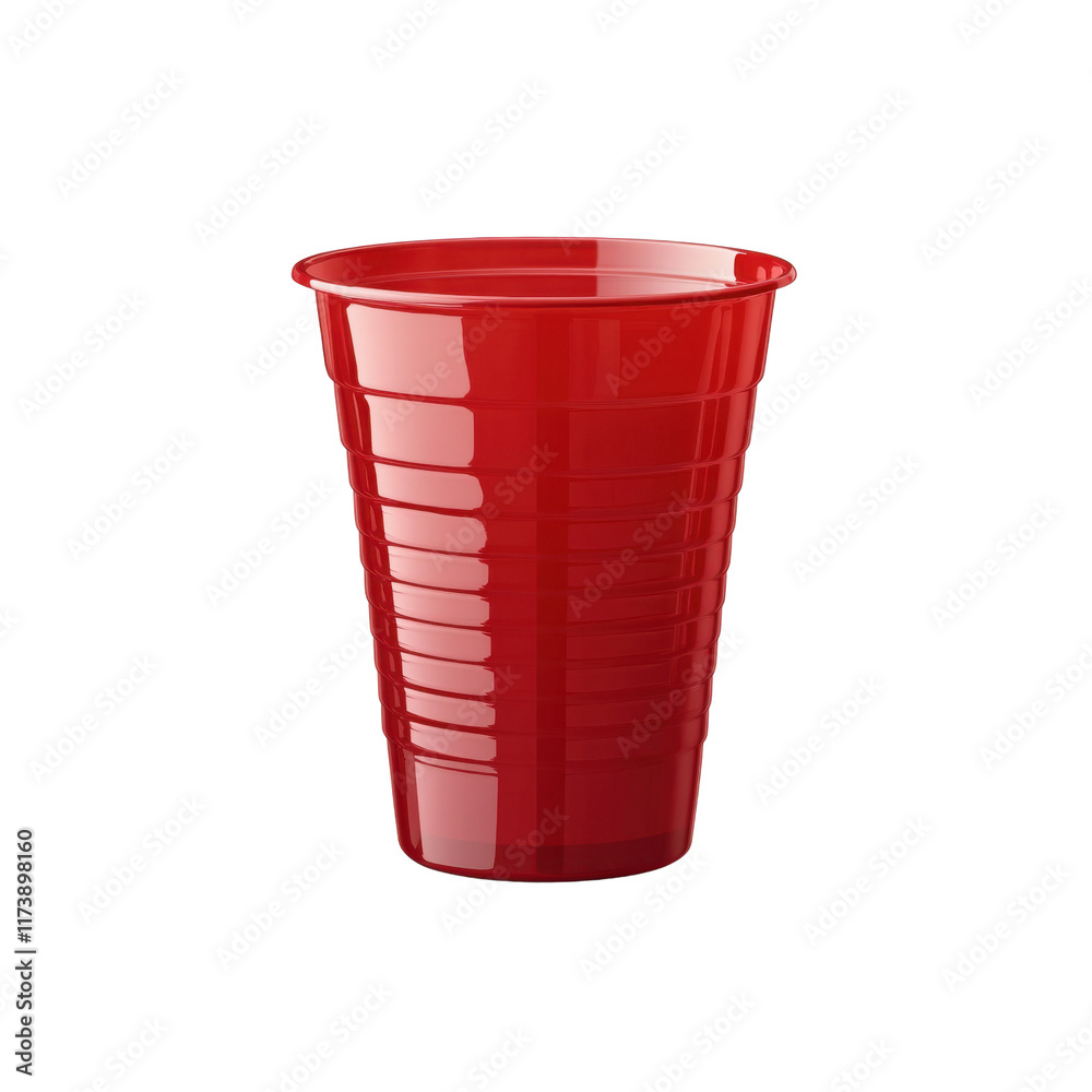 Red plastic cup with a ribbed design, ideal for serving drinks at parties, picnics, and gatherings. Isolated on transparent background, png. Red plastic cup with a ribbed design, ideal for serving drinks at parties, picnics, and gatherings. Isolated on transparent background, png.
