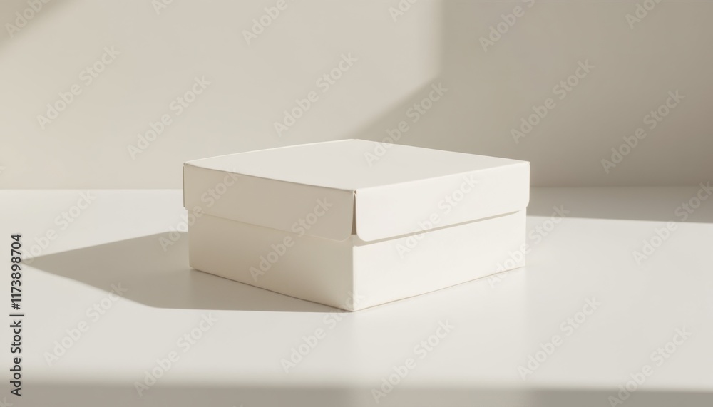 Box mockup with soft shadow cast on surface, clean and simple design, no people, photorealistic quality Box mockup with soft shadow cast on surface, clean and simple design, no people, photorealistic quality