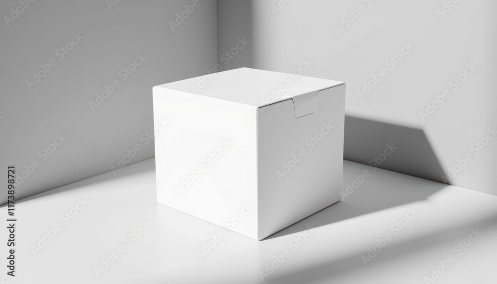 Box mockup with prominent shadows, placed on smooth surface, simple design, no people, photorealistic texture Box mockup with prominent shadows, placed on smooth surface, simple design, no people, photorealistic texture