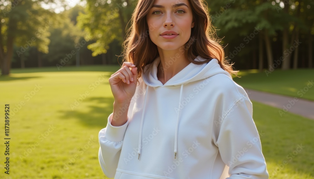 Relaxed hoodie mockup on model, captured in natural outdoor light, showcasing comfortable look and feel Relaxed hoodie mockup on model, captured in natural outdoor light, showcasing comfortable look and feel