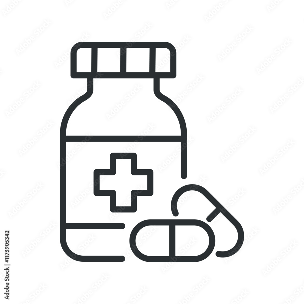 Pill bottle. Medicine linear vector icon Pill bottle. Medicine linear vector icon