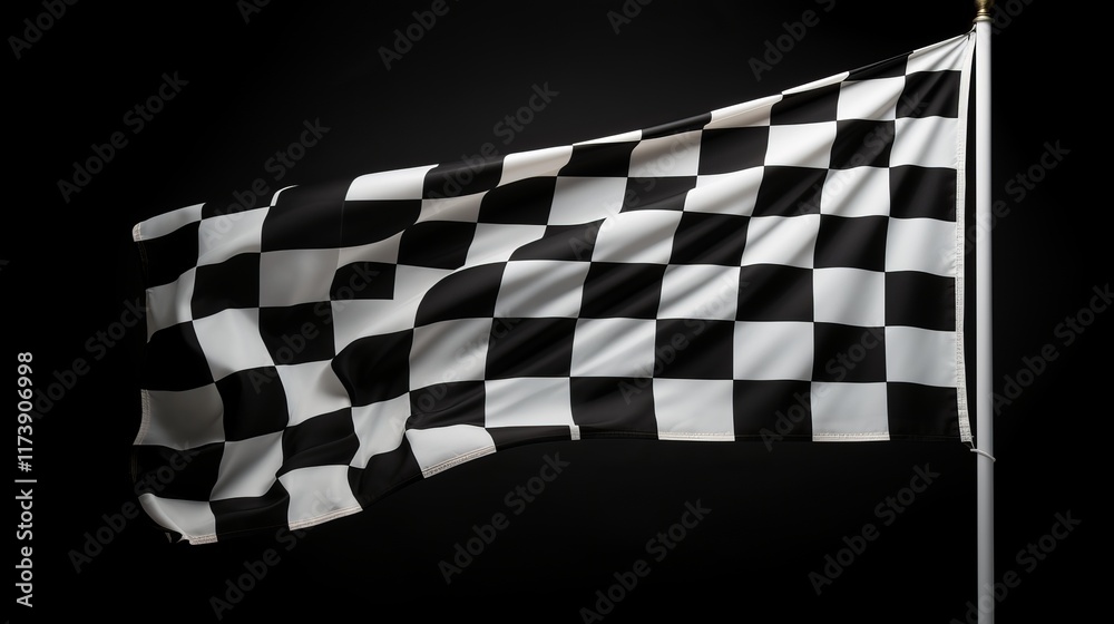 Fototapeta premium Checkered flag waving in triumph at a racing event on a sunny day. Generative AI