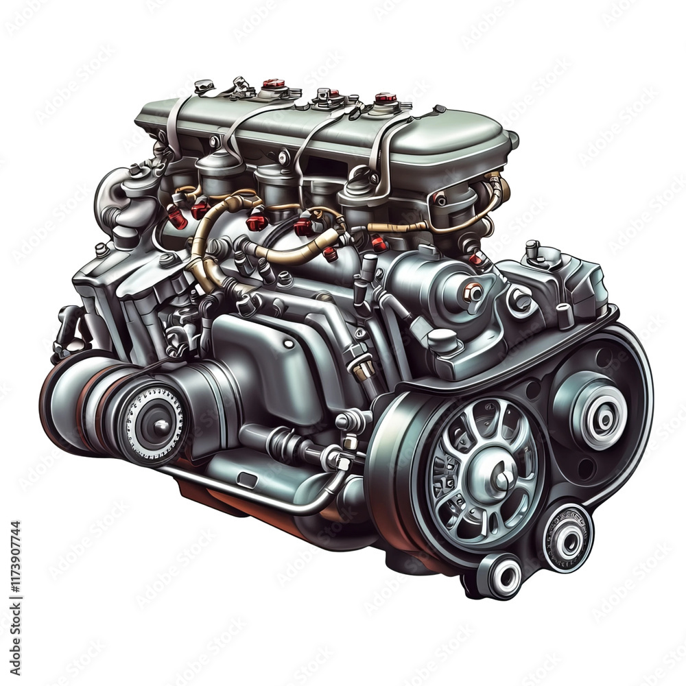 Super realistic 4-stroke car engine for logo white background Super realistic 4-stroke car engine for logo white background