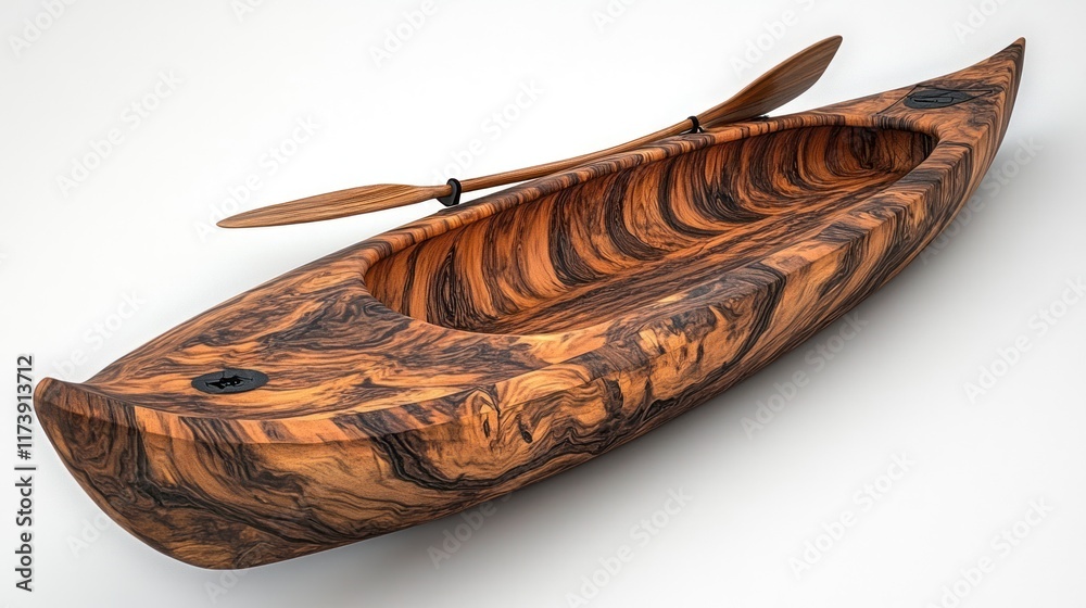 A sleek wooden canoe with paddles crafted from richly grained wood. Ideal for serene lake explorations or decorative display. A sleek wooden canoe with paddles crafted from richly grained wood. Ideal for serene lake explorations or decorative display.