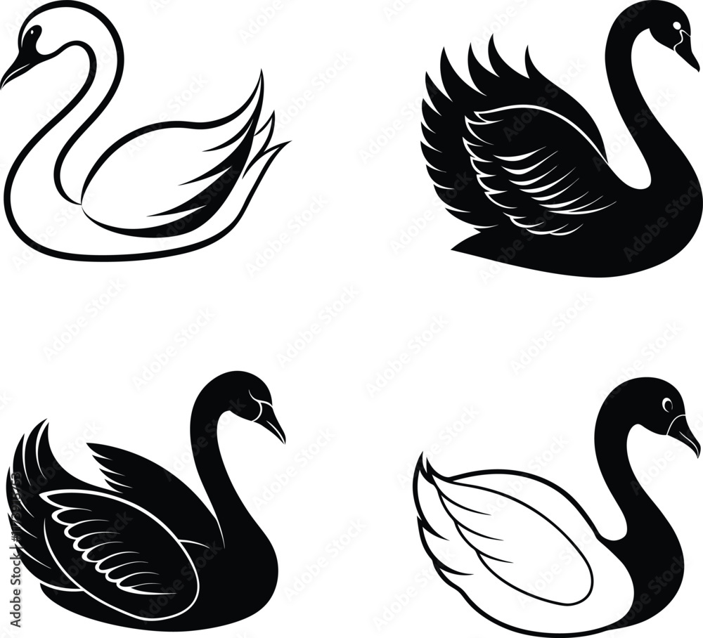 Fototapeta premium Silhouette of four Swan vector illustration.