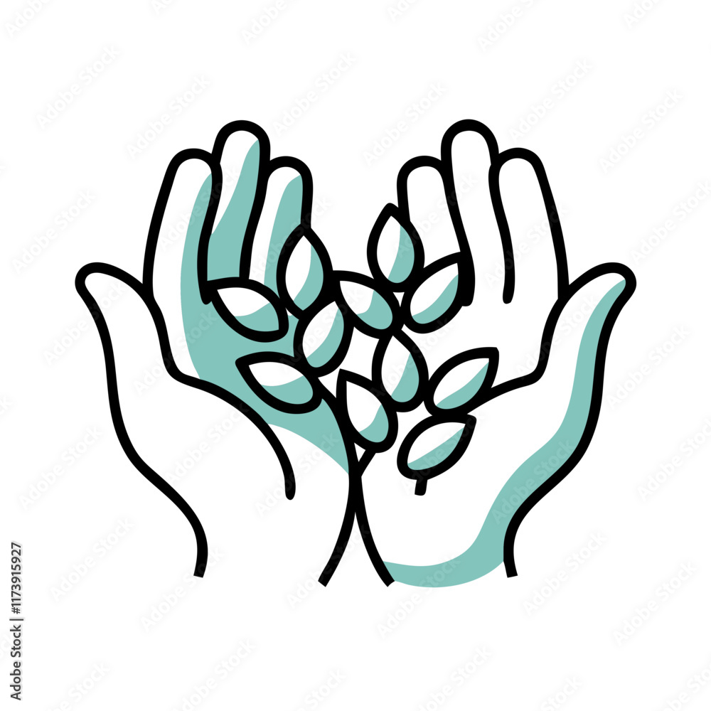 Minimalist Illustration of Hands Cradling Leaves to Symbolize Care for Nature and Sustainability Minimalist Illustration of Hands Cradling Leaves to Symbolize Care for Nature and Sustainability