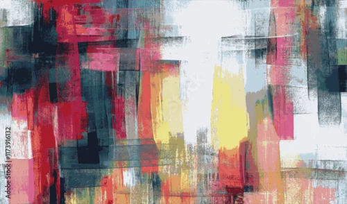 Panel kuchenny z motywem Modern abstract composition featuring rich layers of red, coral, and dark green tones, artistically balanced with bold patterns and textured strokes for a dynamic and contemporary design