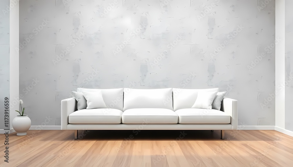 Modern Living Room with White Sofa, 3D Render Modern Living Room with White Sofa, 3D Render