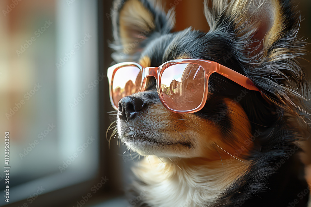 portrait of a dog wearing sunglasses
