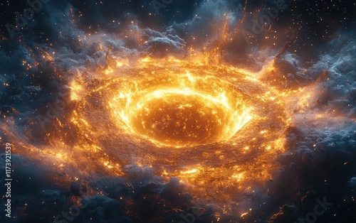 Vibrant Illustration of Earth's Core Surreal Structure with Cosmic Background and Dramatic Lighting