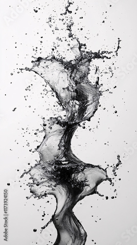 Abstract Black Ink Splatters and Streaks on a White Background, Featuring Bold Contrast and Dynamic Expressive Designs for Modern Graphic Elements photo