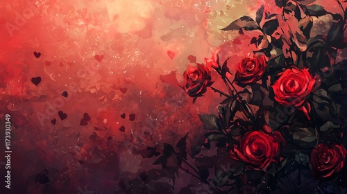 Wallpaper Mural Romantic Red Roses and Heart-Filled Abstract Background Torontodigital.ca