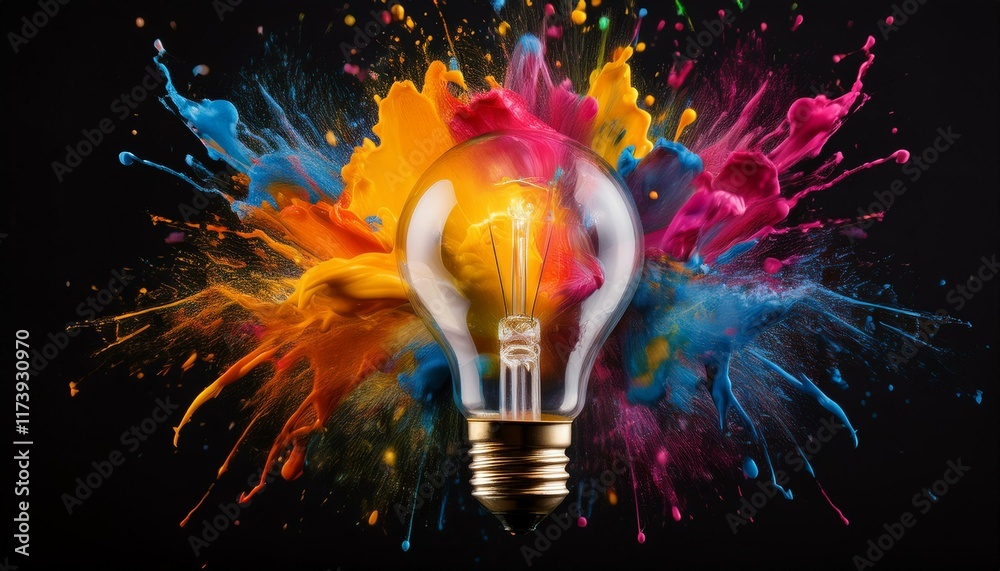 Bright Idea! A lightbulb explodes with vibrant color, symbolizing creativity and innovation. Bright Idea! A lightbulb explodes with vibrant color, symbolizing creativity and innovation.