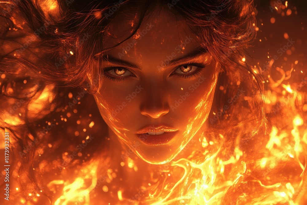Fototapeta premium Powerful Sorceress Casting Fire Spell in Dynamic Anime Scene