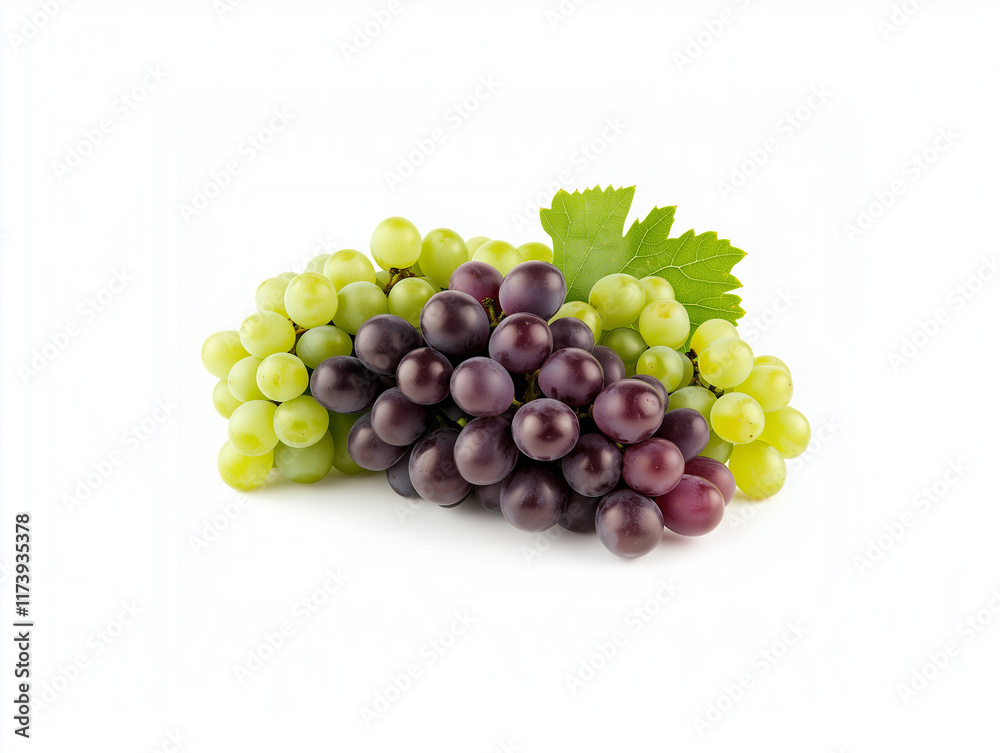 Whole Bunch of Grapes, Varying from Green to Purple, Centered on White Background Whole Bunch of Grapes, Varying from Green to Purple, Centered on White Background