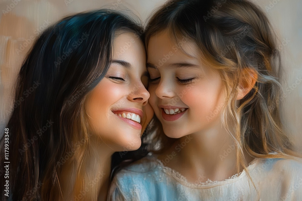 Happy Mother and Daughter Smiling Together Close Up Laughing in Cozy Home Moment Happy Mother and Daughter Smiling Together Close Up Laughing in Cozy Home Moment