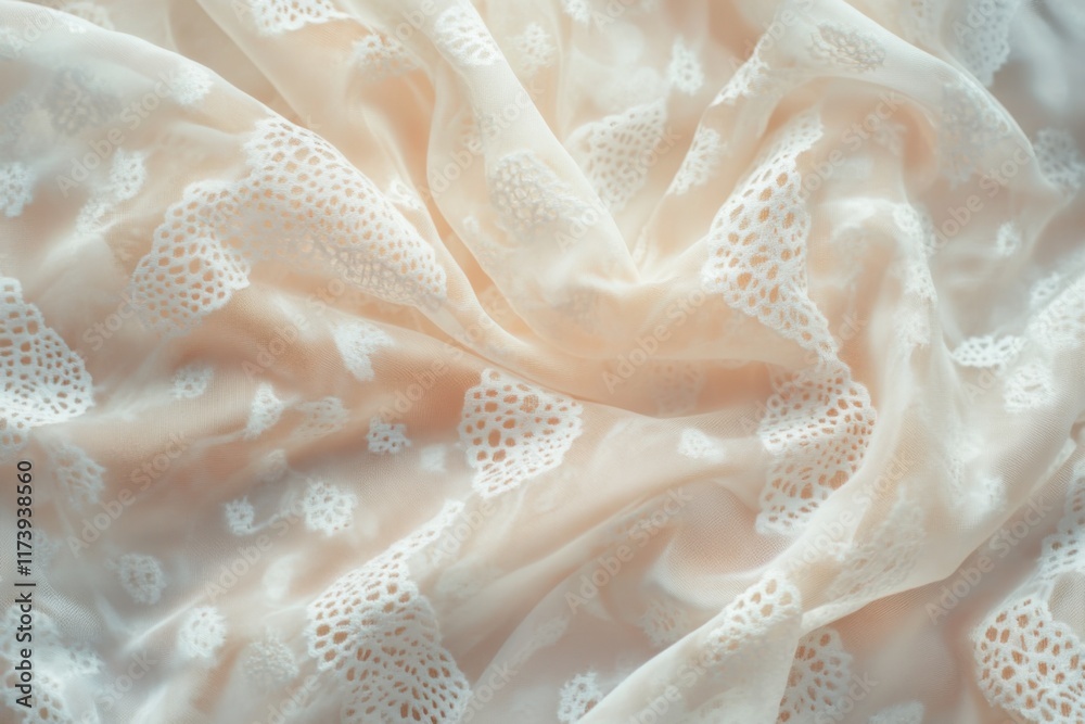 Delicate fabric with intricate lace patterns softly illuminated from above Delicate fabric with intricate lace patterns softly illuminated from above