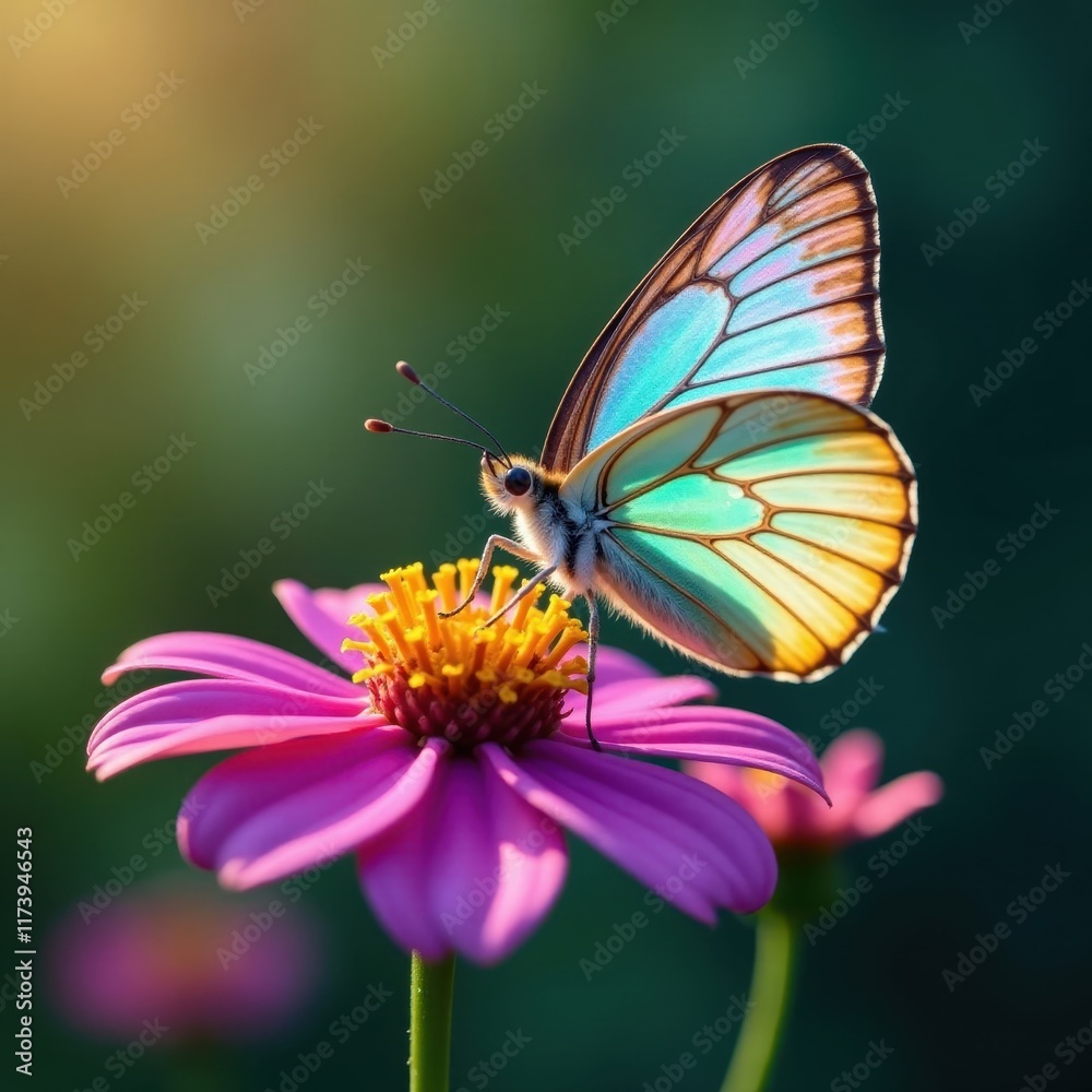 Delicate butterfly with iridescent wings resting on a wildflower, green, wondersch?ner schmetterling, delicate Delicate butterfly with iridescent wings resting on a wildflower, green, wondersch?ner schmetterling, delicate