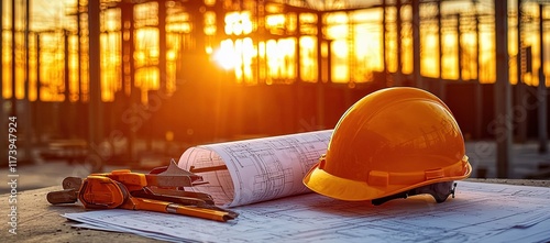 Construction Safety with Yellow Hard Hat at Industrial Worksite photo