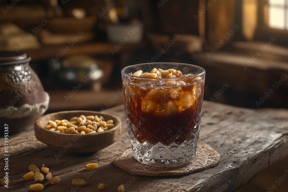 Traditional Quento Drink in Rustic Setting Traditional Quento Drink in Rustic Setting